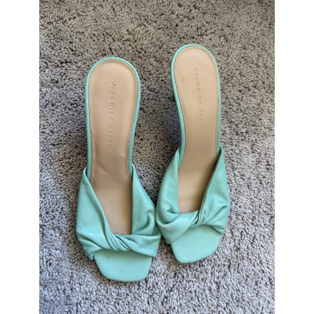 Veronica Beard Melli Twist Slide Sandals oceanfront mint green leather Size 10.5